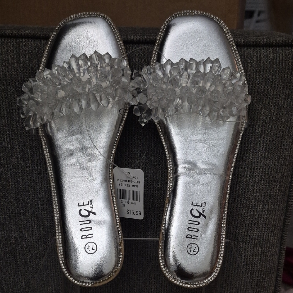 Women's Silver Slide Sandals